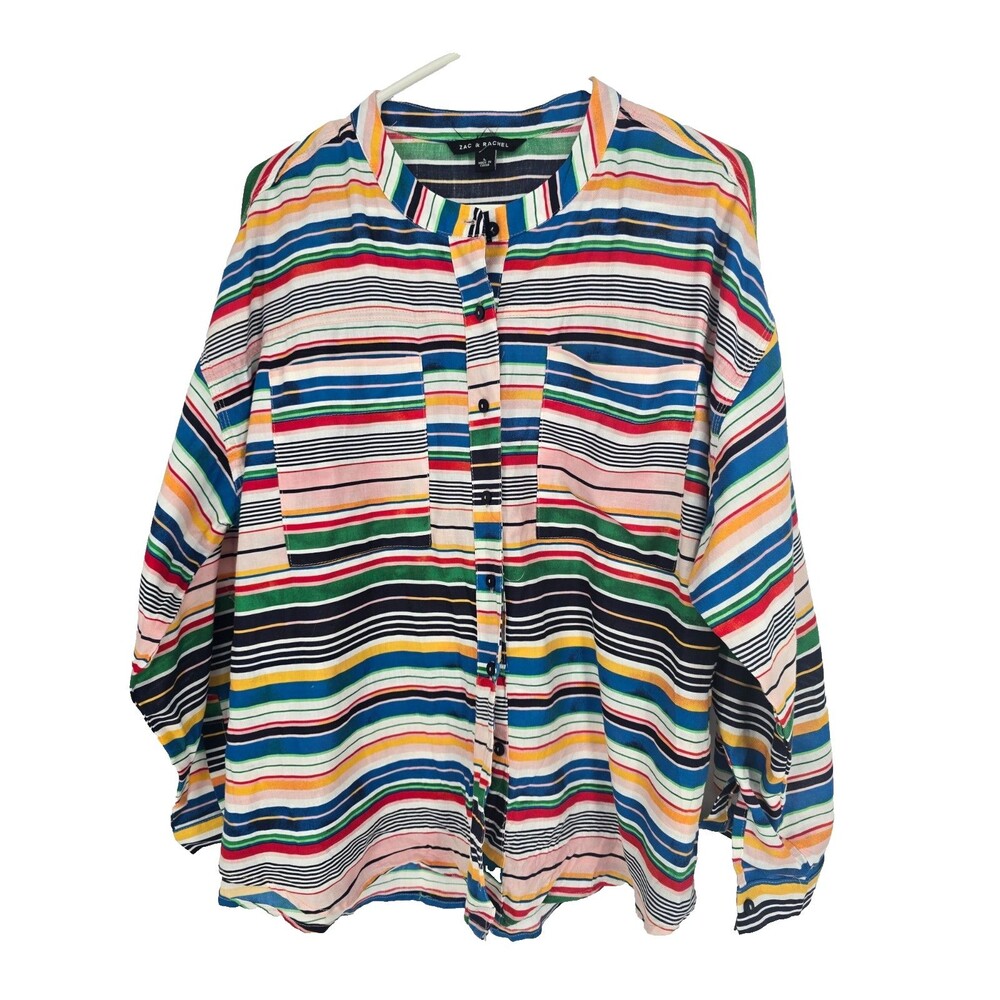 NWT Woman ZAC & RACHEL Front Button TOP Size Large Multi Color Striped